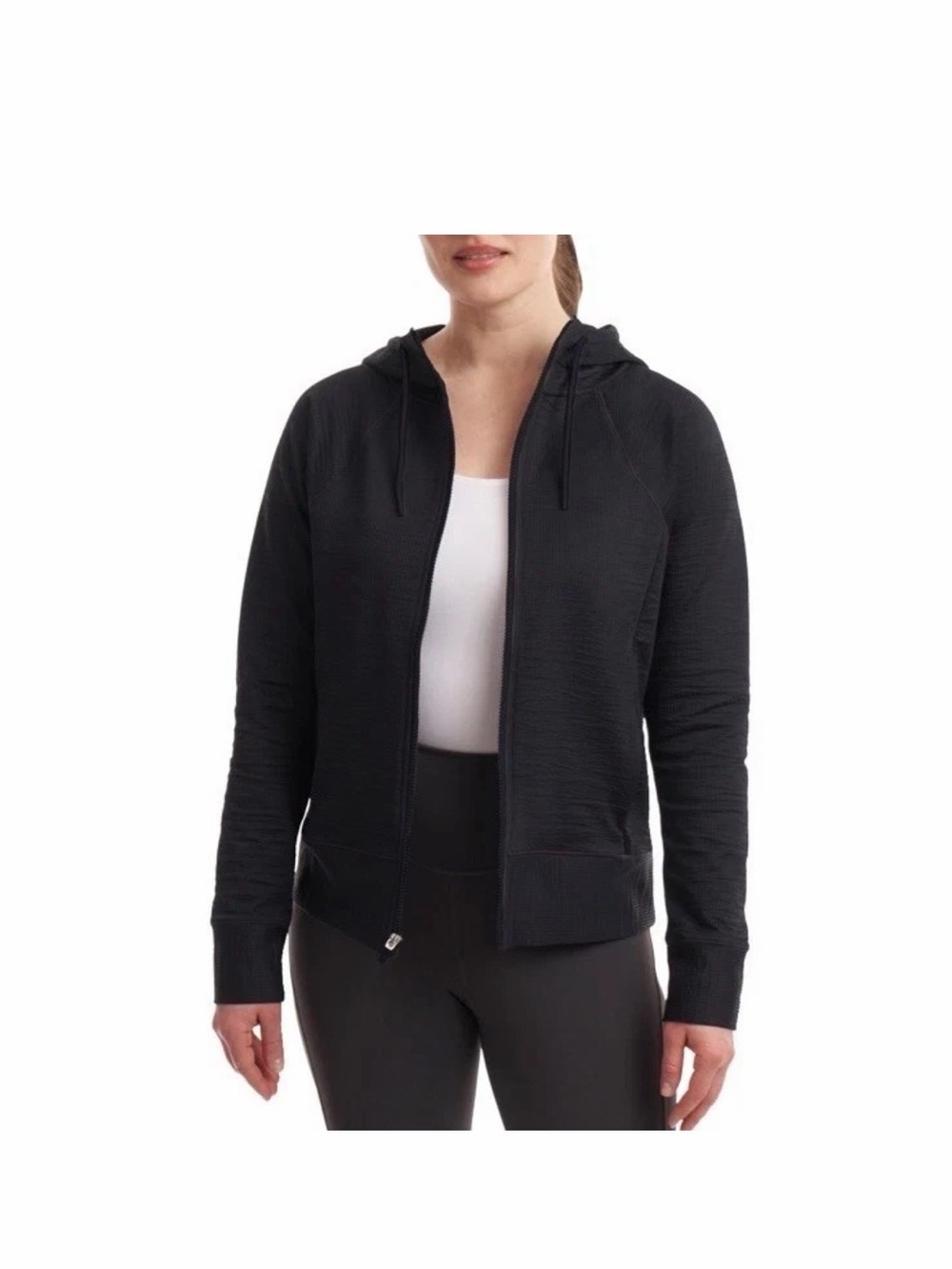 NWT Kirkland Signature Women  Ottoman Full Zip Hooded Jacket, Black, Large